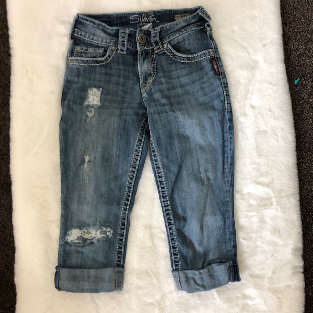 Silver 5 pocket denim capris 24” waist